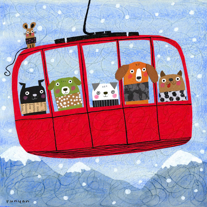 LIFT DOGS 13x13 _Dogs- Gondalla- Lift- snow- Winter _  Creatif ©Terry Runyan - Creatif License