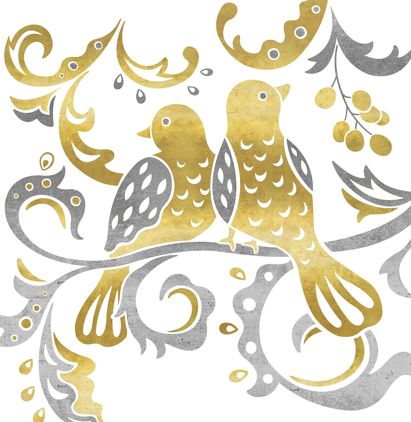 SH_Bird_894_3_Birds Among Flourishes Silver Gold_Creatif ©Steve Haskamp - Creatif License