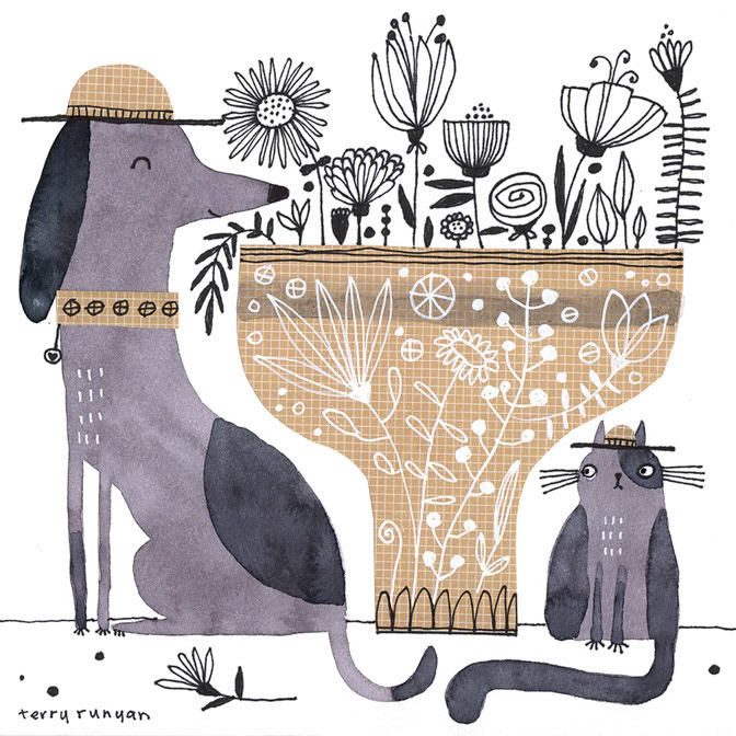 FLOWER HANGOUT - Terry Runyan - Creatif _Dog _  Creatif ©Terry Runyan - Creatif License