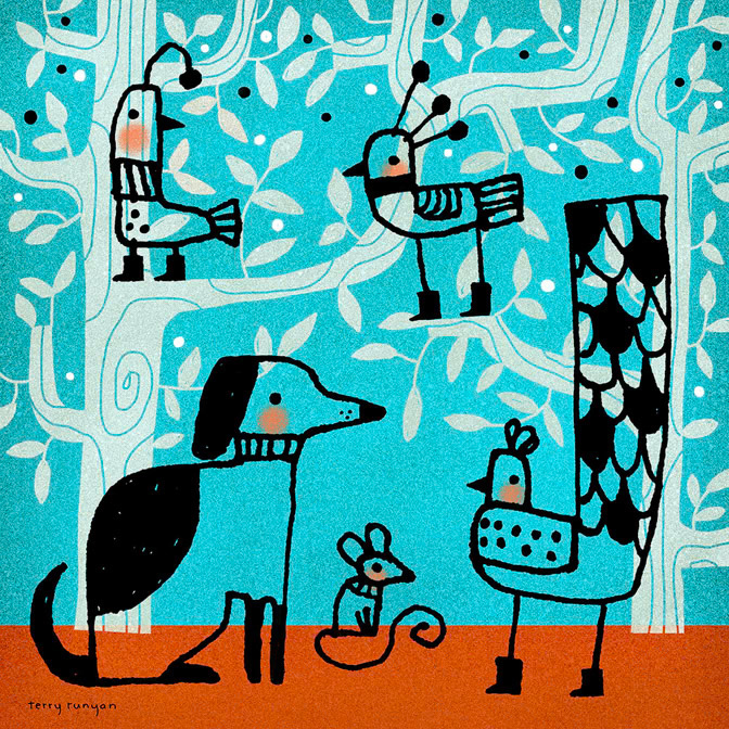 MONDAY MEETING - Terry Runyan - Creatif _Birds- Dog- Mouse _  Creatif ©Terry Runyan - Creatif License