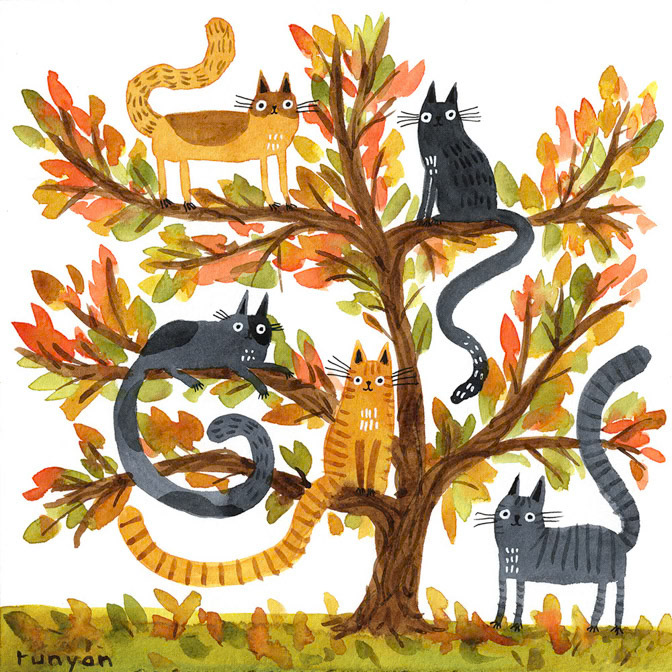 FALL CAT TREE _autumn- Cat- Fall _  Creatif