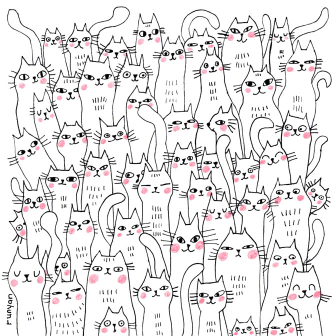 DOODLE CATS 2 18x18 _art needlepoint- Hires _  Creatif