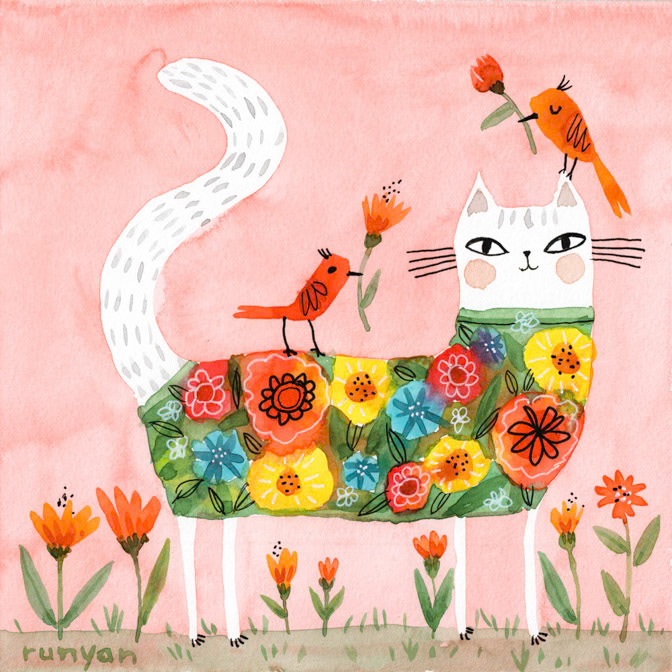 SPRING SWEATER _Bird- Cat- Floral- Maggie _  Creatif