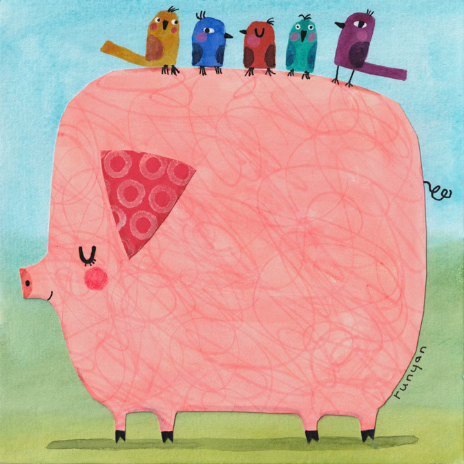 PINK PIG PERCH _Animals- Birds- pig _  Creatif ©Terry Runyan - Creatif License