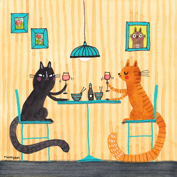 OUT TO EAT 10x10 _Cat- wine _  Creatif