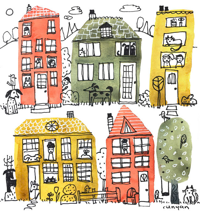 Busy Neighborhood _Cat Dog- city- Dog- House _  Creatif ©Terry Runyan - Creatif License