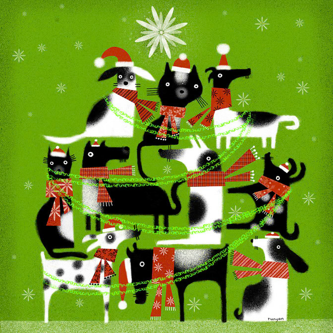 CHRISTMAS ANIMAL TREE - Terry Runyan - Creatif _Calendar Club Card- christmas _  Creatif ©Terry Runyan - Creatif License