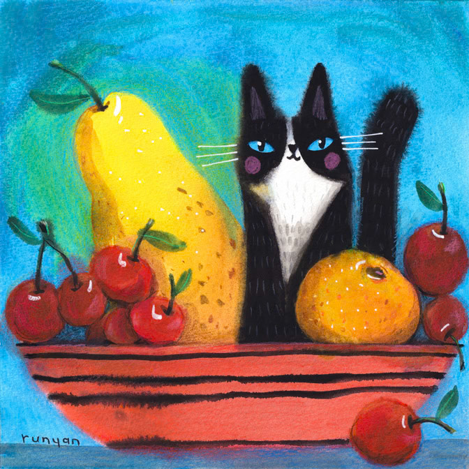 FRUIT &amp; CAT 10x10 _Cat- Fruit- Masala _  Creatif