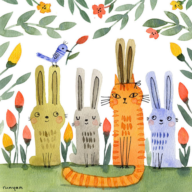 BUNNY PLUS GARDEN - Terry Runyan - Creatif _Bunnies _  Creatif ©Terry Runyan - Creatif License