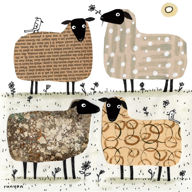 COLLAGE SHEEP 8x8 _Animals- Sheep _  Creatif ©Terry Runyan - Creatif License