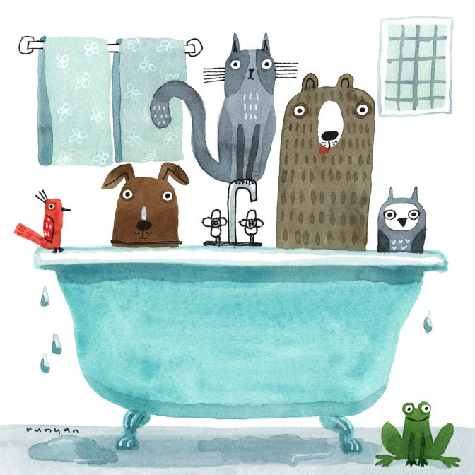 BATH TIME 12.25x12.25 _2026 calendar club- Hires- mixed animal images _  Creatif ©Terry Runyan - Creatif License