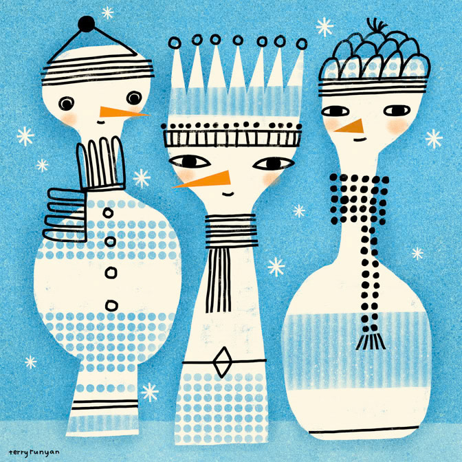 STRANGE SNOWPEOPLE 15x15 _art needlepoint- Hires _  Creatif ©Terry Runyan - Creatif License
