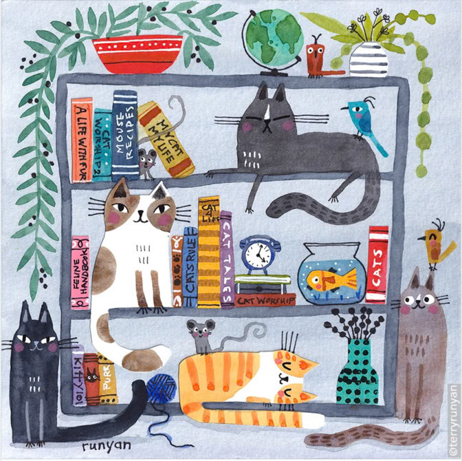 Runyan Puzle concept _bookshelf- Cat _  Creatif