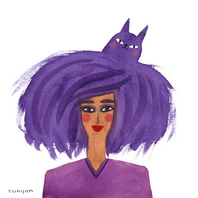 PURPLE MOP HAT _Cat Hair _  Creatif