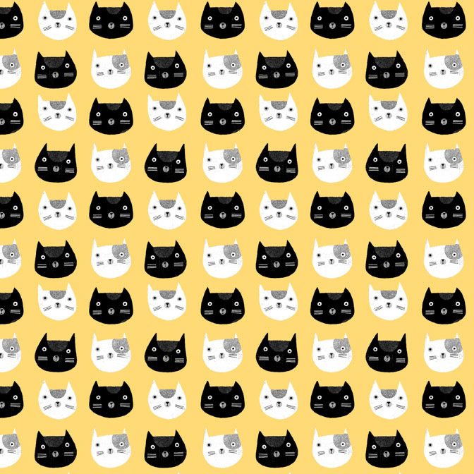 16135 Cosmo Cat Heads 33 Yellow 4X6 SR _Cat- Fabric- Patterns _  Creatif ©Terry Runyan - Creatif License