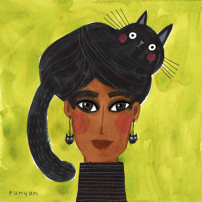 BLACK HEAD WARMER _Cat Hair- Maggie _  Creatif