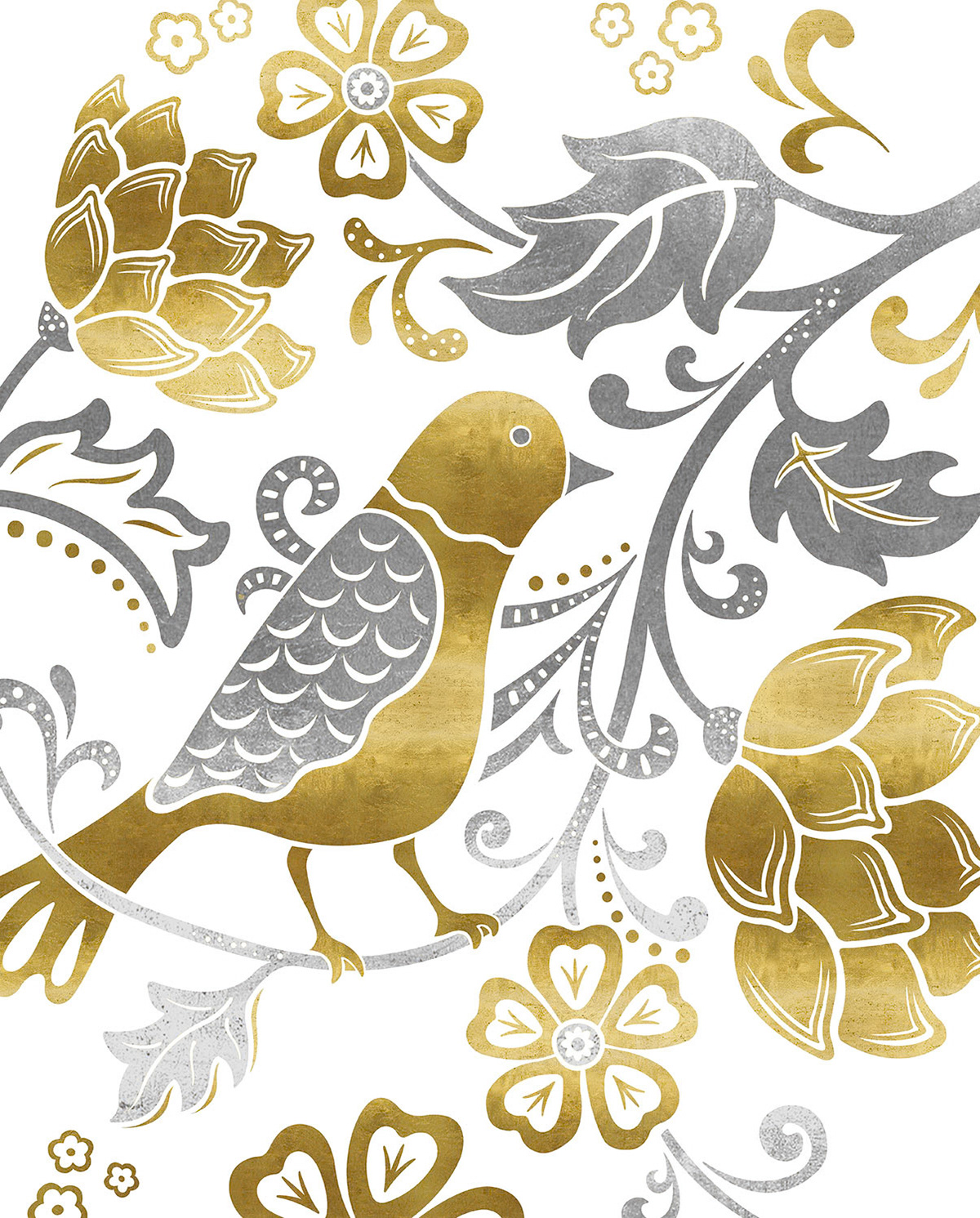 SH_Bird_889_3_Bird With Flowers Silver Gold_Creatif ©Steve Haskamp - Creatif License