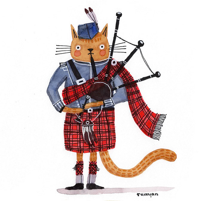 KILT KAT - Terry Runyan - Creatif _bagpipes- Cat- Irish- Kilt- saint pat _  Creatif