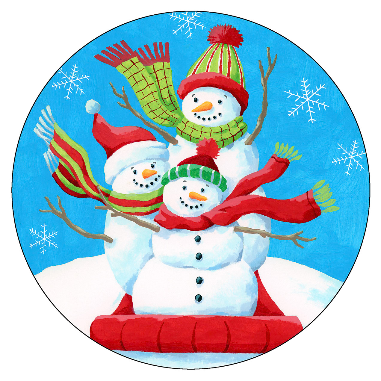 SH_Cmas_2360_Snowmen Sledding Plate_Creatif ©Steve Haskamp - Creatif License
