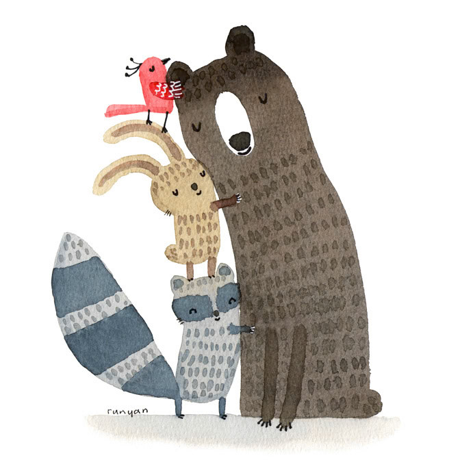 BEAR HUG 3 13x13 _Animals- Bear- Rabbit- Raccoon _  Creatif ©Terry Runyan - Creatif License