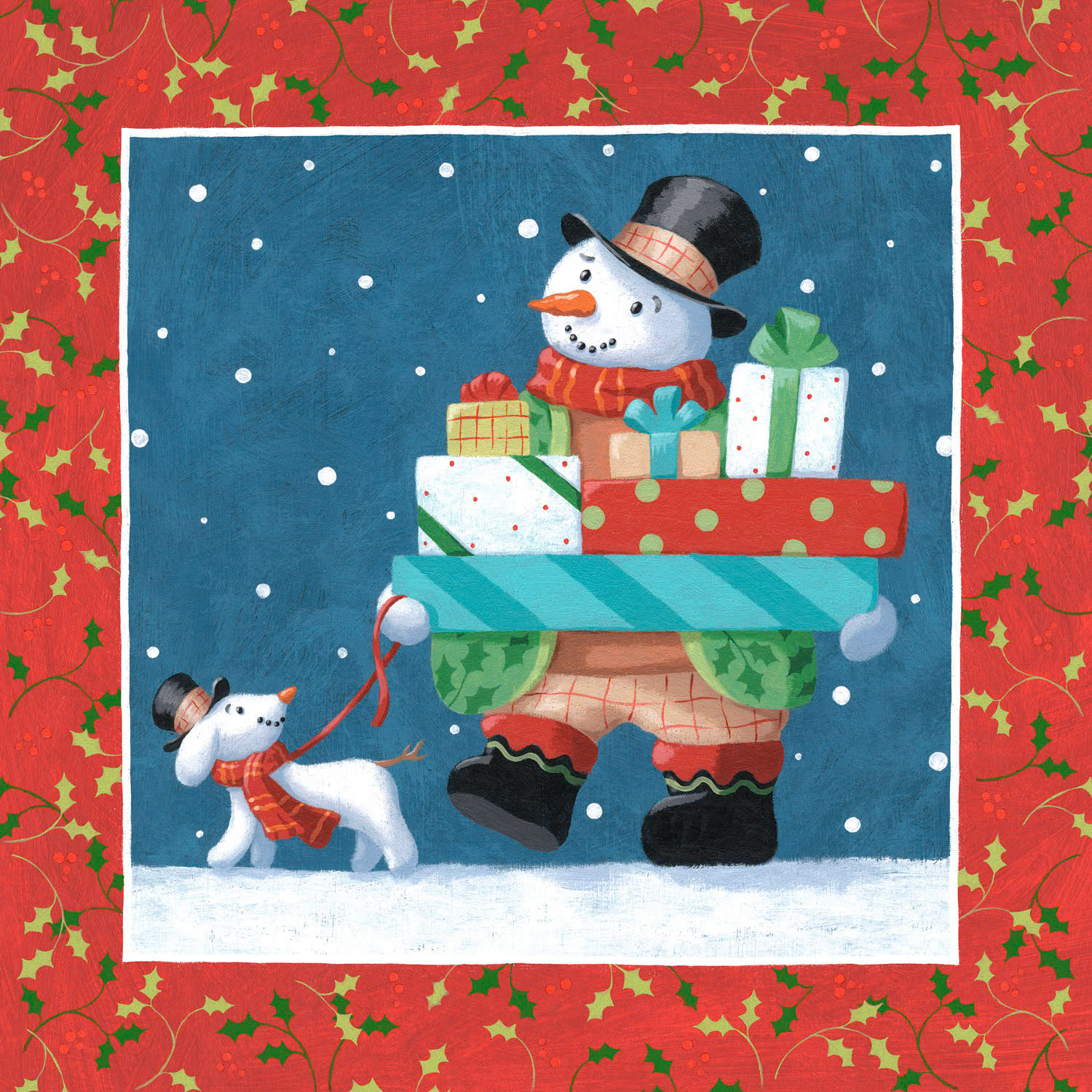 SH_Cmas_688-1-SnowmanShoppingWithSnowdogWithBorder ©Steve Haskamp - Creatif License