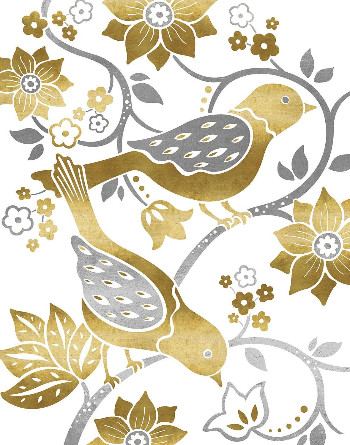 SH_Bird_890_3_Bird Pair With Flowrs Silver Gold_Creatif ©Steve Haskamp - Creatif License