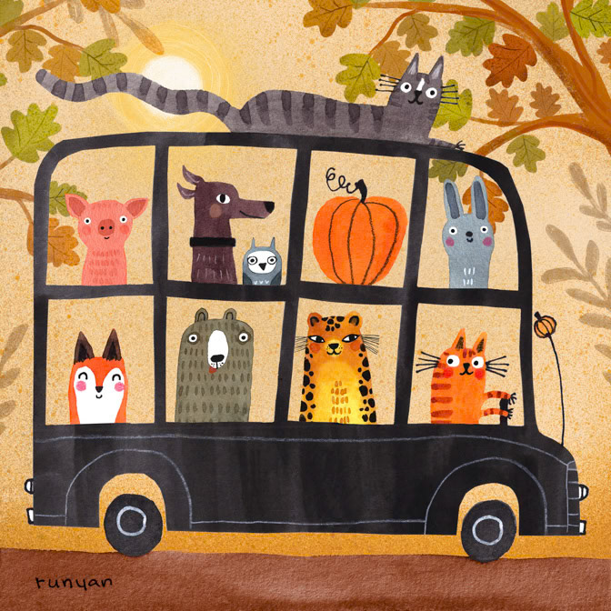ORANGE PURPLE &amp; BLACK 13x13 _Animals- Cat- Dog- Fall- Leaves _  Creatif