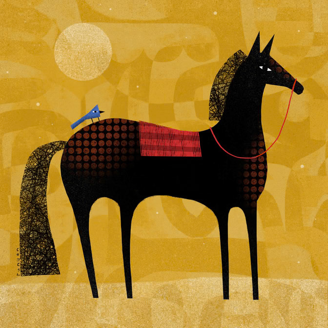 BLACK HORSE BLUE BIRD 300dpi Terry Runyan - Creatif _Animals- Horses _  Creatif ©Terry Runyan - Creatif License