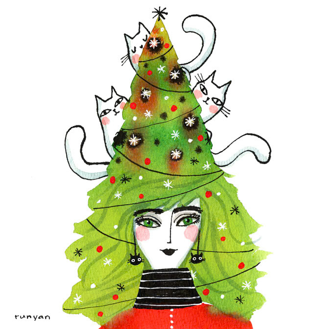 Holiday Cat Hat print _christmas _  Creatif