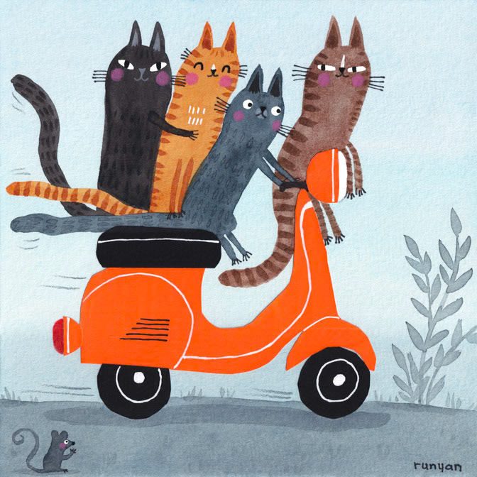 ORANGE VESPA 15x15. _Cats- Scooter- Vespa _  Creatif