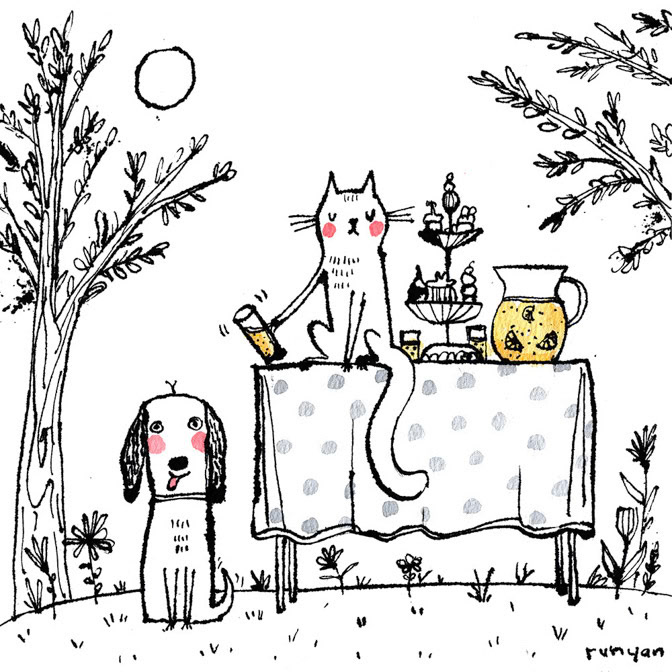 GARDEN PARTY 2 - Terry Runyan - Creatif _Cat- Dog- Picnic _  Creatif ©Terry Runyan - Creatif License