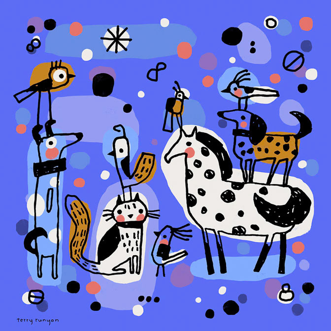 BLUE GATHERING - Terry Runyan - Creatif _Animals- Cat Dog _  Creatif