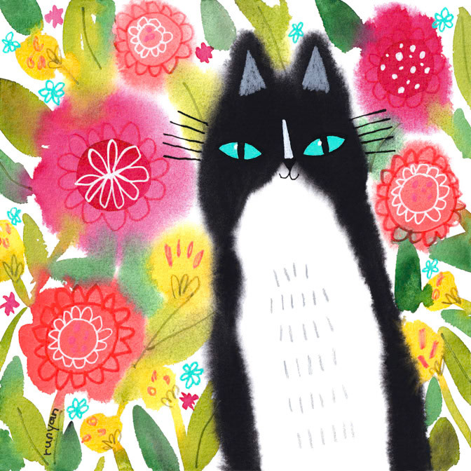 FLOWER GARDEN TUXEDO 15x15 _Andrews Mcmeel 2025 cal- Cats _  Creatif