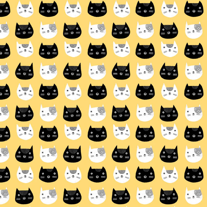16135 Cosmo Cat Heads 33 Yellow 4X6 SR _Cat- Fabric- Patterns _  Creatif