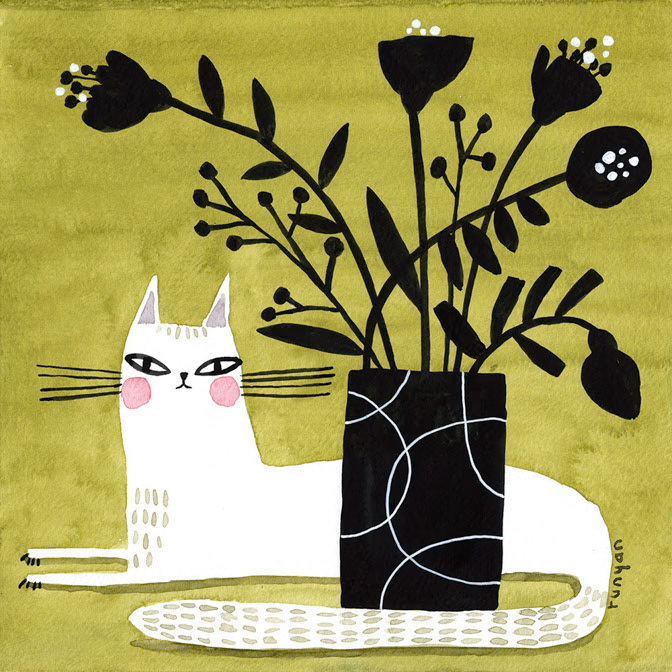 WHITE CAT &amp; PLANT - Terry Runyan - Creatif _Cat _  Creatif