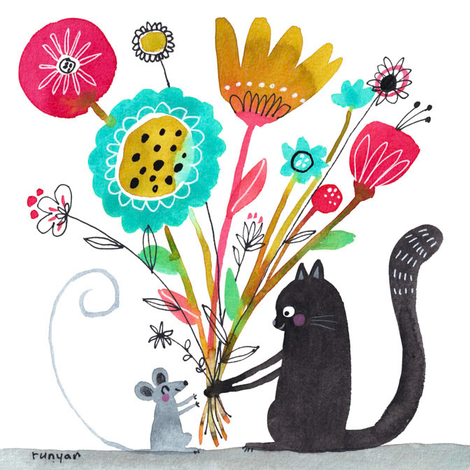 FLOWER GIFT 2 clean _Floral- flower- Mouse- Squirrel _  Creatif ©Terry Runyan - Creatif License