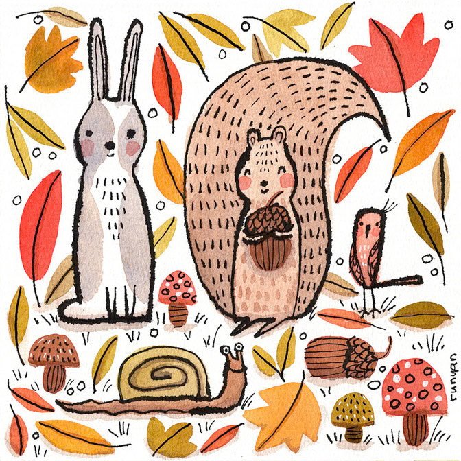 FALL FRIENDS 2 - Terry Runyan - Creatif _autumn- Bunnies- Fall- Squirrel _  Creatif ©Terry Runyan - Creatif License