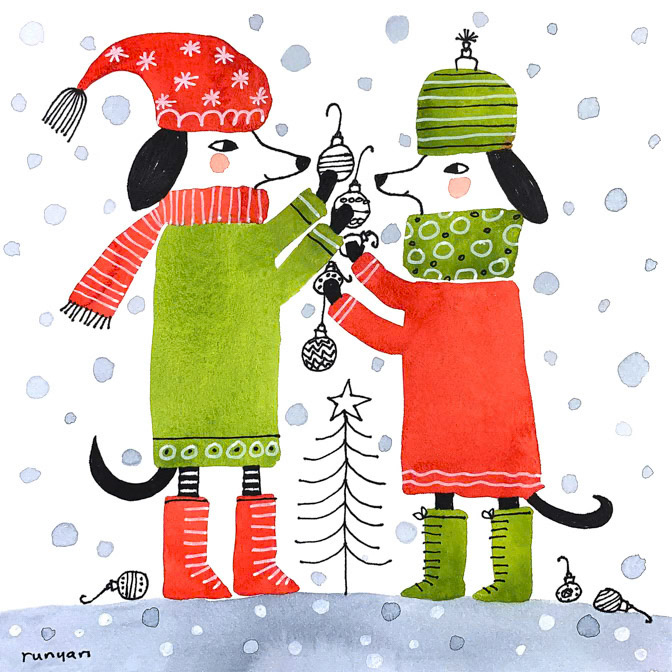 ORNAMENT EXCHANGE 14x14 _christmas- Dogs- ornaments _  Creatif ©Terry Runyan - Creatif License