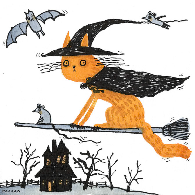WITCH RIDE - Terry Runyan - Creatif _Cats- Halloween- Witch _  Creatif