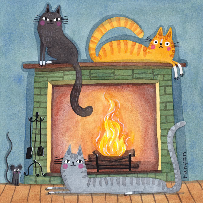 FIREPLACE CATS 10x10 _Cats- fireplace _  Creatif