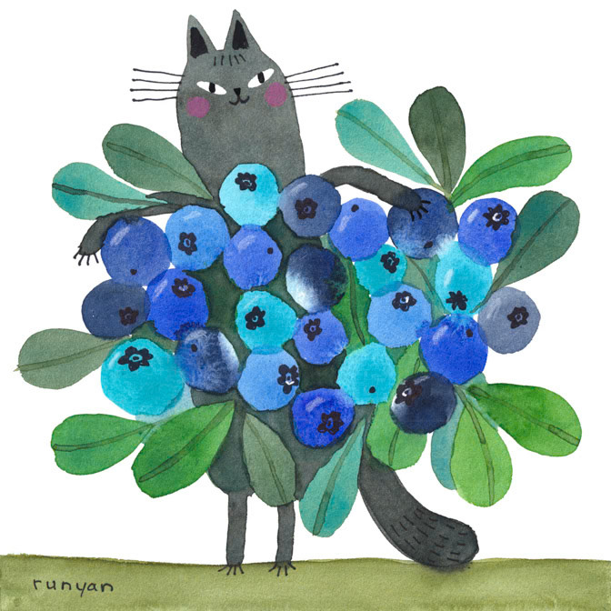 BLUEBERRY CAT _blueberry- Cats- Fruit _  Creatif