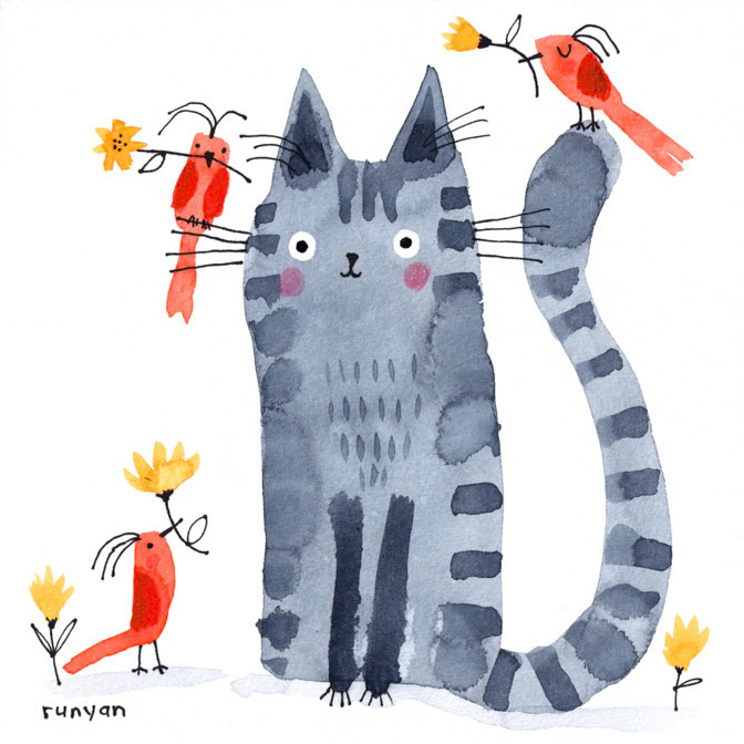 FRIENDLY NEIGHBORS _Bird- Cat _  Creatif