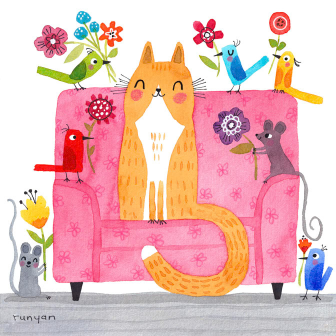 GINGER LOVERS 6x6 _Birds- Calendar Club Card- Cat- Couch- flower- Skoko Cards Germany _  Creatif