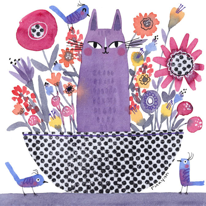 PURPLE FLOWER CAT _Cat _  Creatif ©Terry Runyan - Creatif License