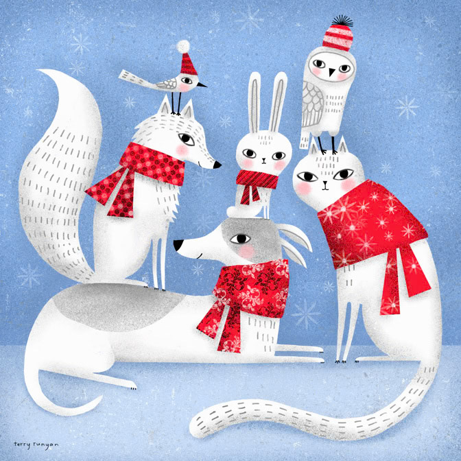WINTER ANIMALS 13x13 _Animals- Cat Dog- christmas _  Creatif