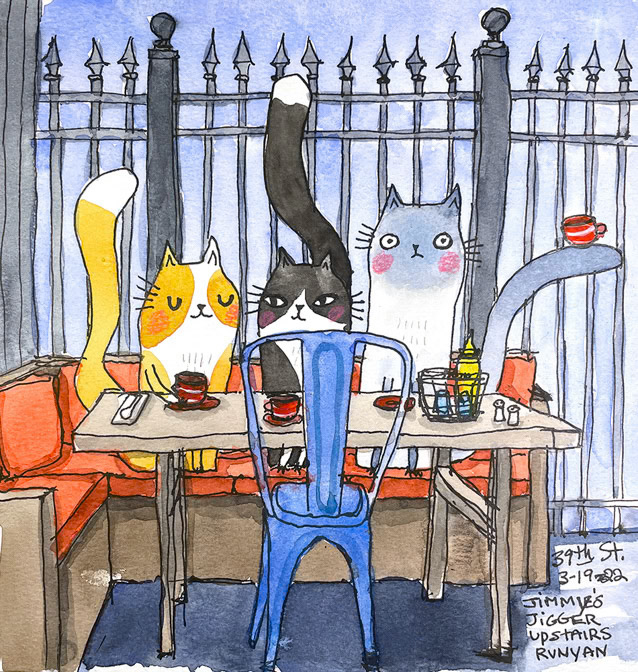 Rooftop Terrace Cuppa _Book- Cat- coffee _  Creatif ©Terry Runyan - Creatif License