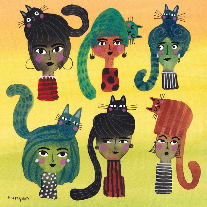 WATERCOLOR CAT HATS _Cat Hair _  Creatif