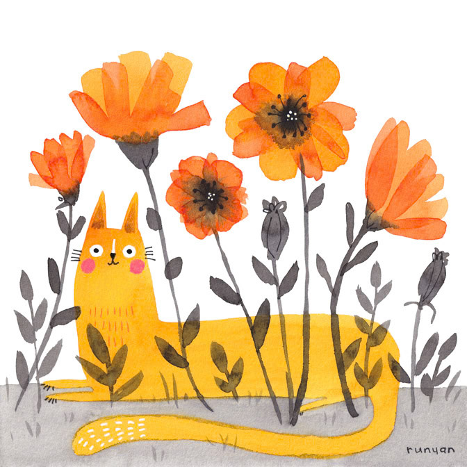 ORANGE FLOWERS 15x15. _Cats- Floral _  Creatif