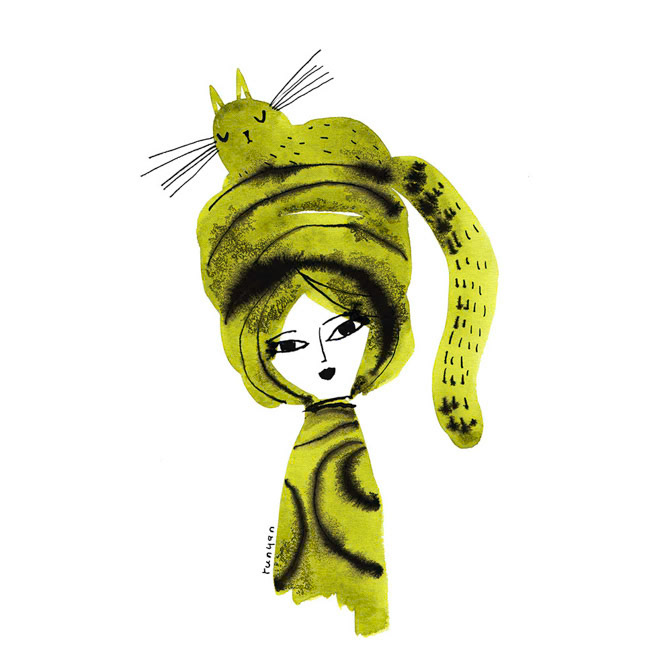 GREEN HAT-1 - Terry Runyan - Creatif _Calendar Club Card- Cat Hat- Fashion- Larkwood Card _  Creatif