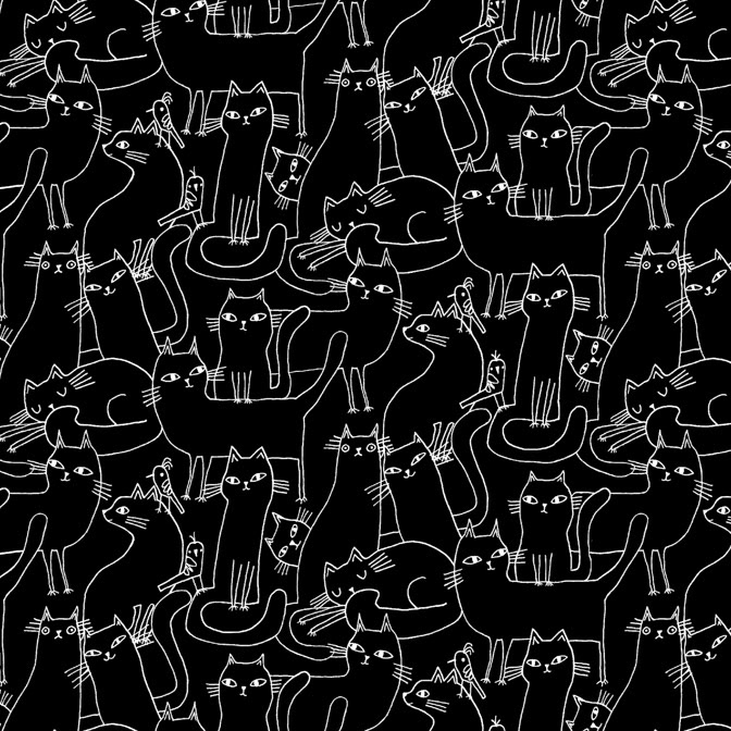 16133 Outline Cats 12 Black White 5X10 SR _Cat- Patterns _  Creatif
